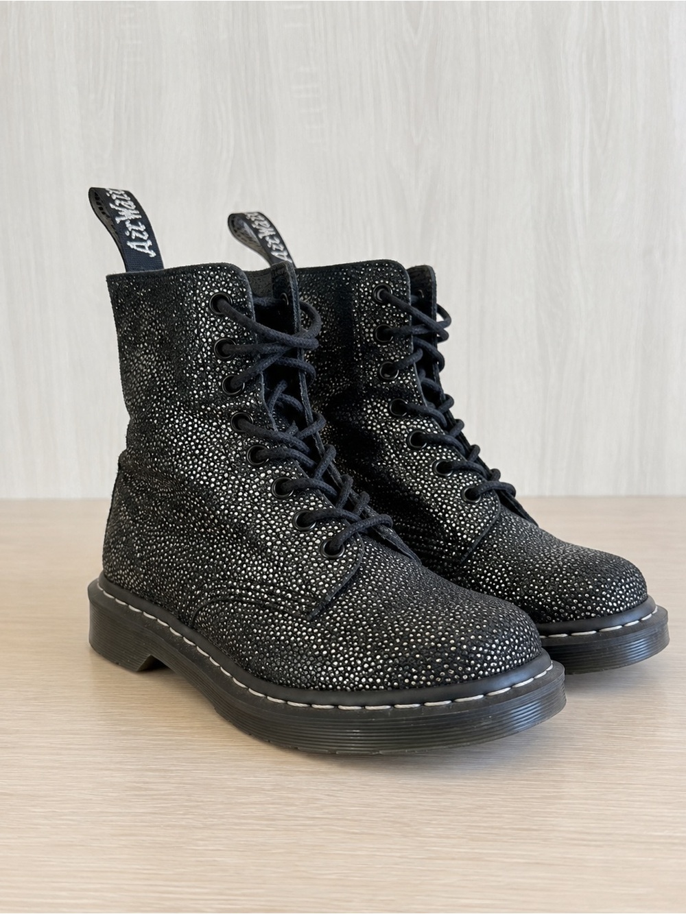 Dr. Martens Black Sparkle Lace-Up Combat Boots
